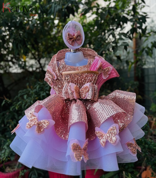 gold and pink combination dress Rose mix layered outfit with shoulder structural design silhouette:A Line