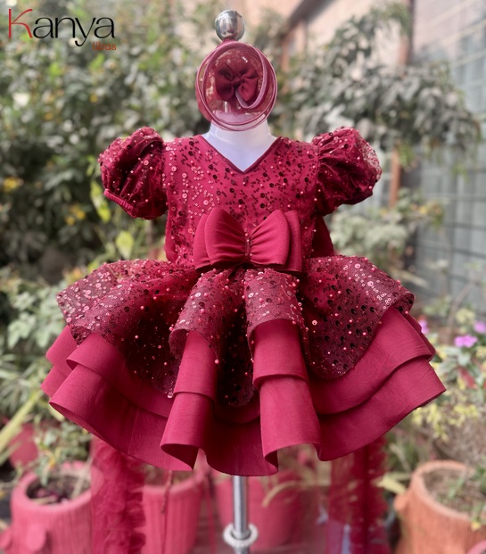 Maroon Shade moti sequins Layered outfit