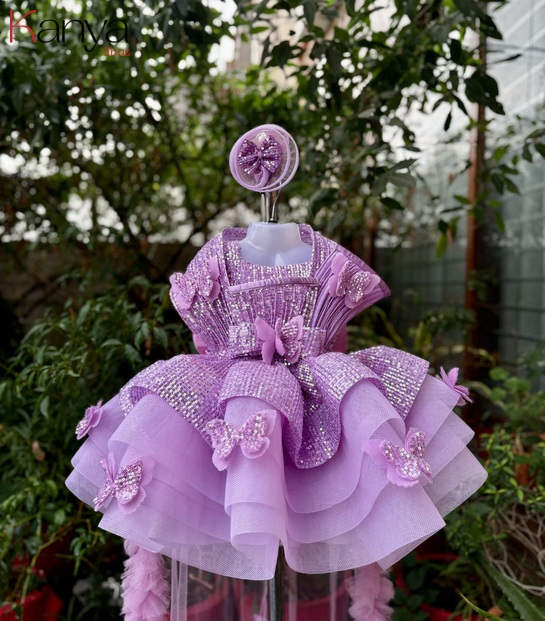 Pinkish lavender layered outfit with butterfly theme