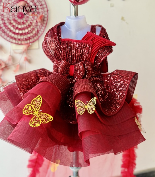 Maroon shade layered outfit with butterflies