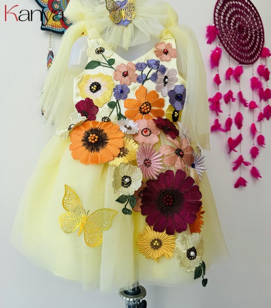 Butterfly theme: Lemon color Floral Dress