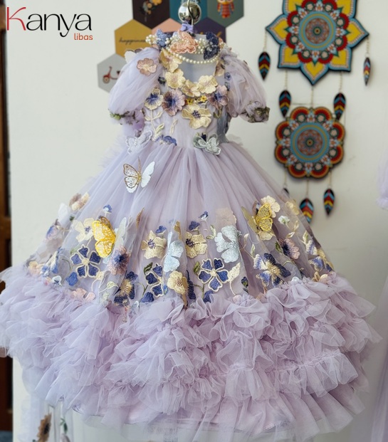 Butterfly floral theme: Lilac color full gown