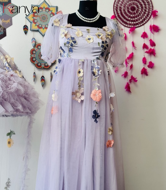 Butterfly floral theme: Lilac color full gown for Adult