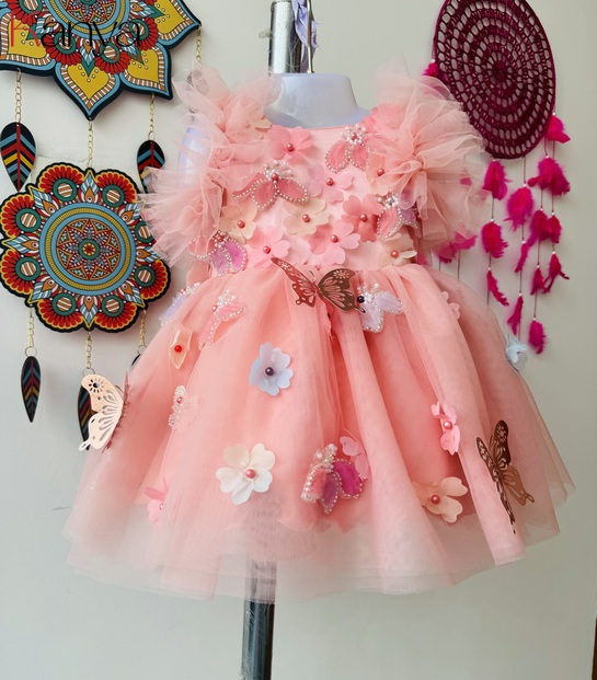 Orchid pink butterfly floral dress for baby
