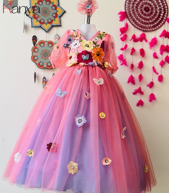 Two shade Ball gown in Butterfly floral theme