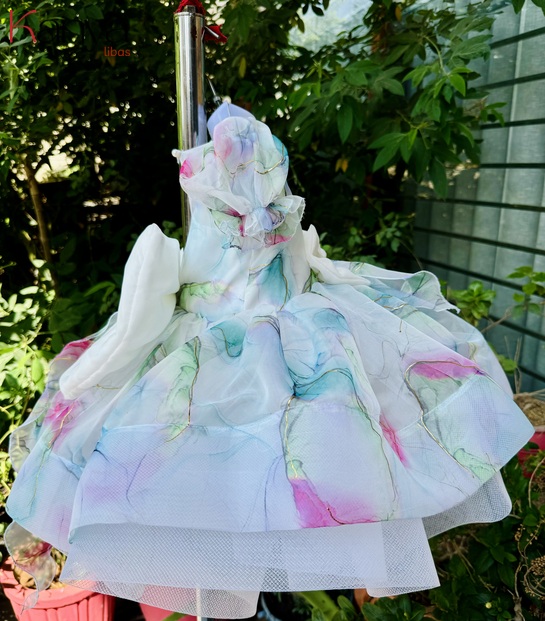 Organza collection White base multi shade strip outfit
