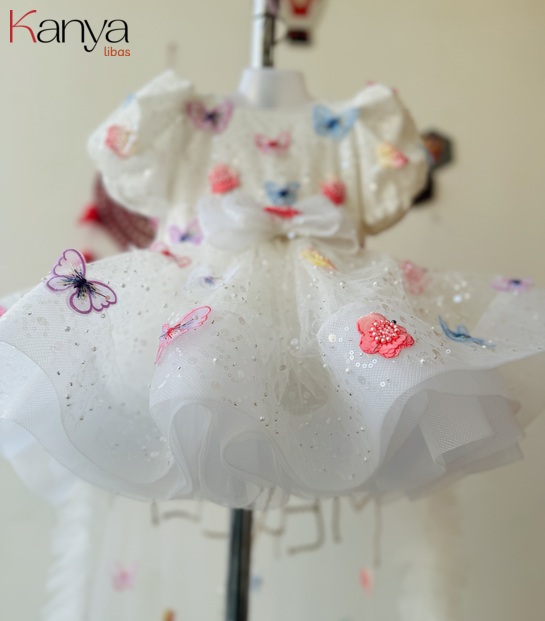 White beads floral applique outfit